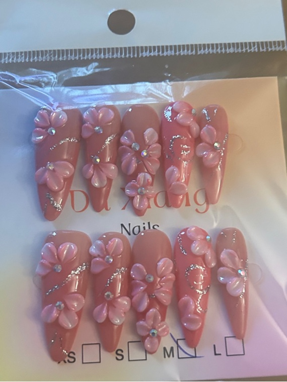 Pink 3D Floral Press-On Nails